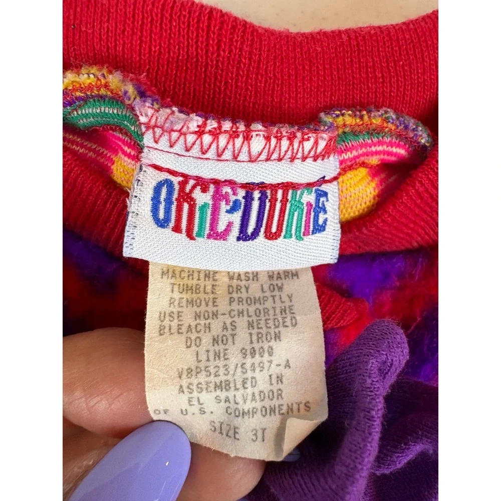 Vintage Okie Dokie Toddler 3T Fuzzy Neon Geometric Bow Cardigan Sweater Pink 90s